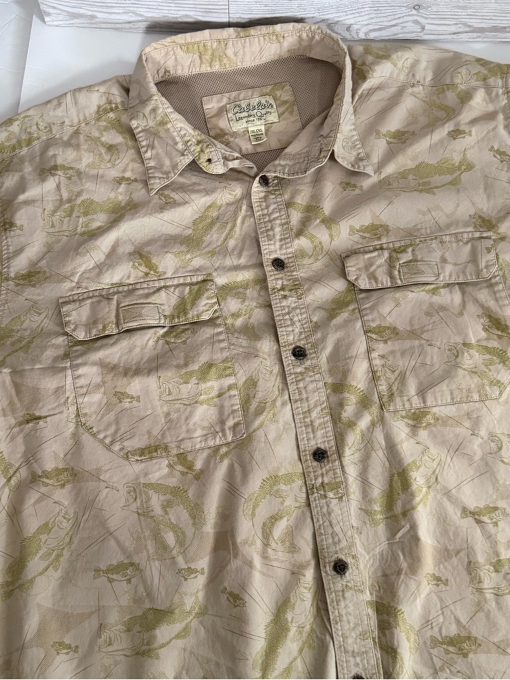Fishing Utility Shirt Men’s 2xl Vented Short Sleeve Fish Pattern Outdoor Cabelas